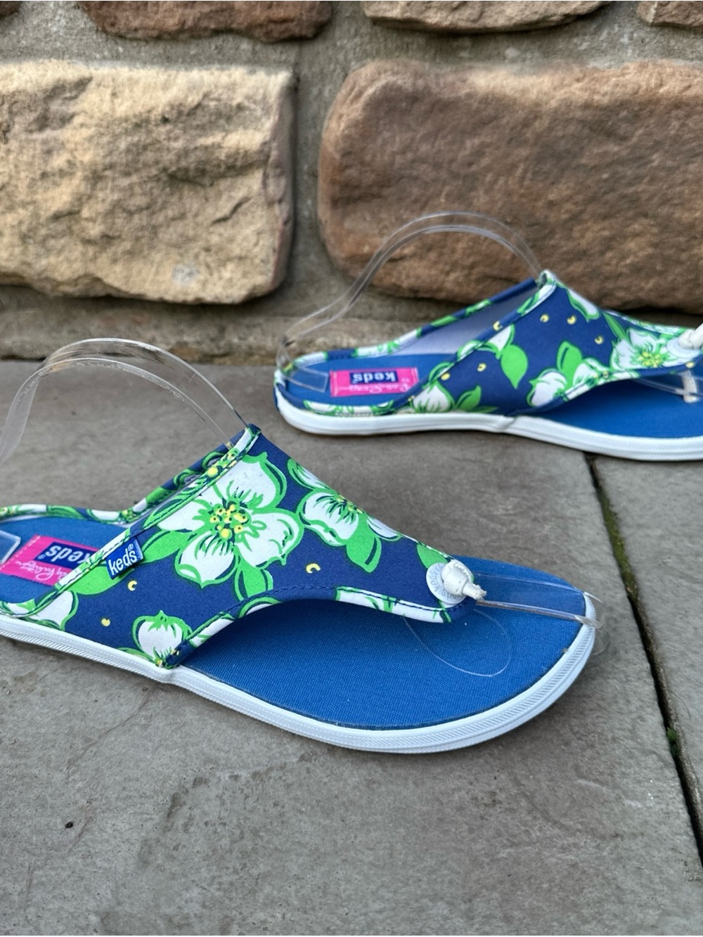 Lilly Pulitzer x Keds Womens Size 8 Blue Floral Canvas Thong Sandals WF-7532M